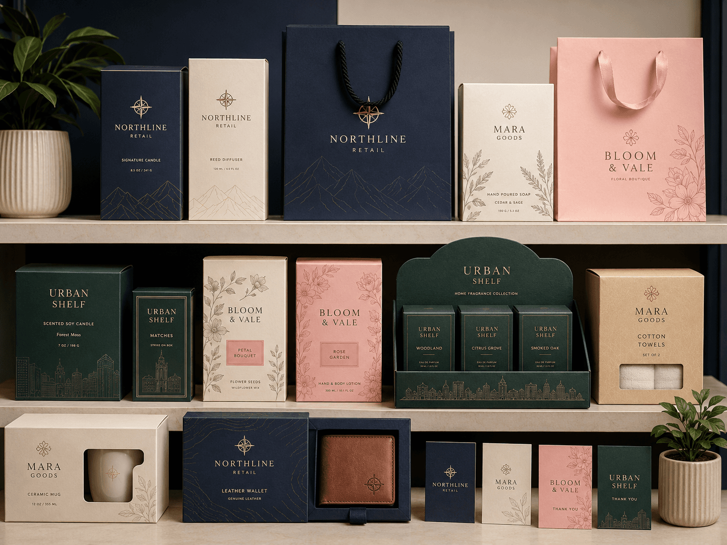 Custom retail packaging with printed boxes, sleeves, display boxes and branded paper bags
